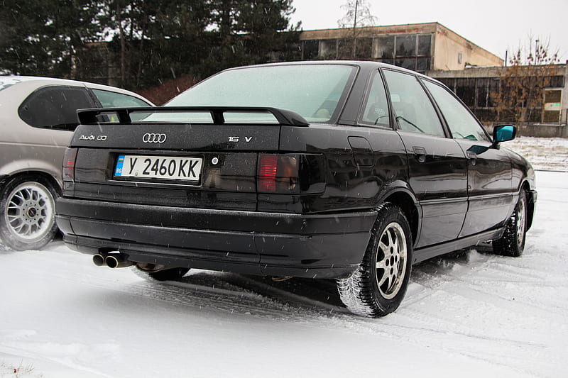 Audi 80 B3 Sport, 80, kamei, audi, winter, snow, black hella, car, bulgaria, sport edition, HD wallpaper