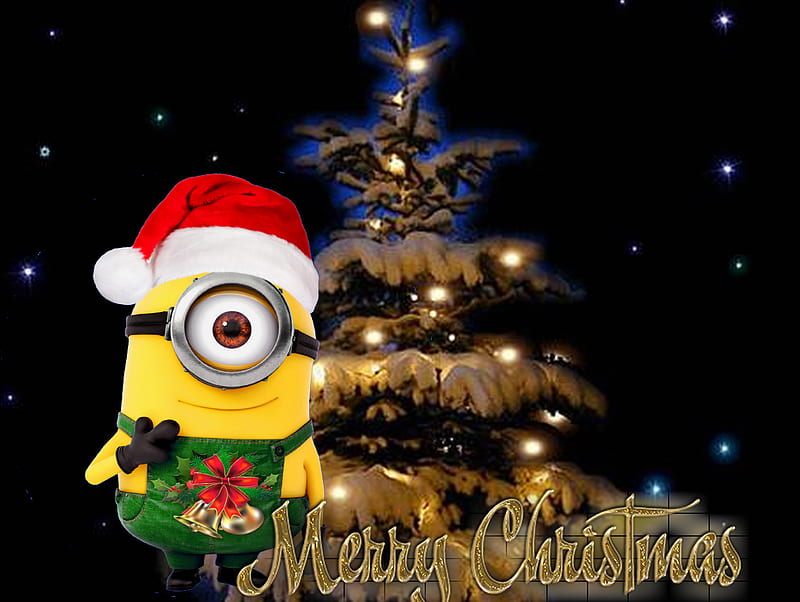 minion christmas, merry christmas, night christmas, xmas, HD wallpaper