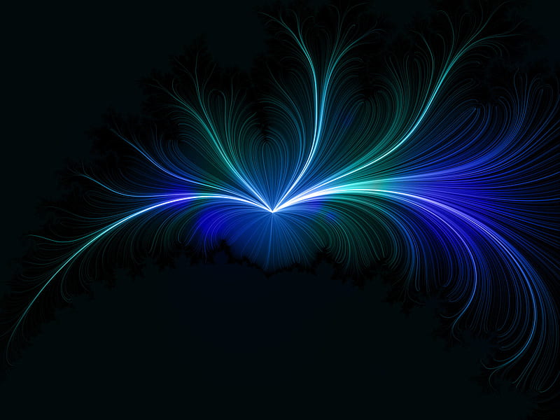 Magnetic Field Lines, fine curved lines, green, blue, fractal, HD wallpaper