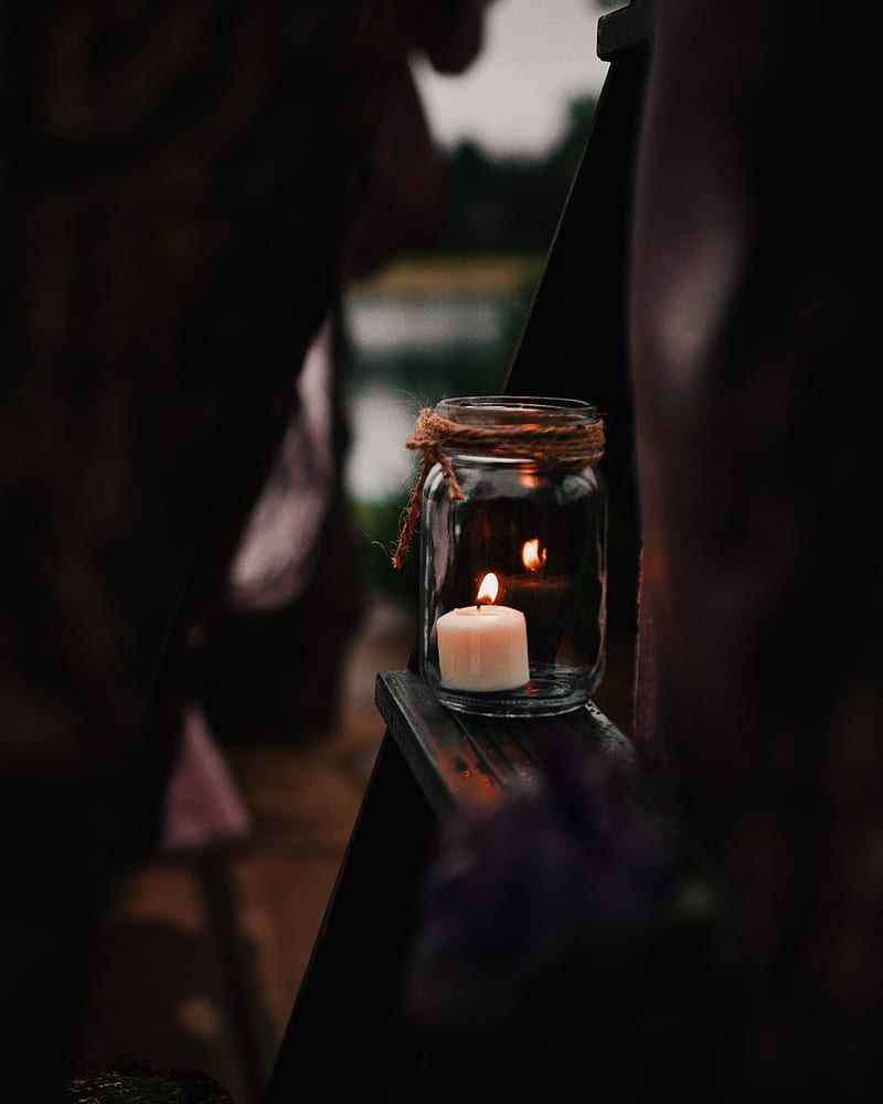 candle, jar, fire, burn, light, HD phone wallpaper