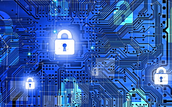 computer security, network security, blue digital background with lock, technology background, lock concepts, security, HD wallpaper