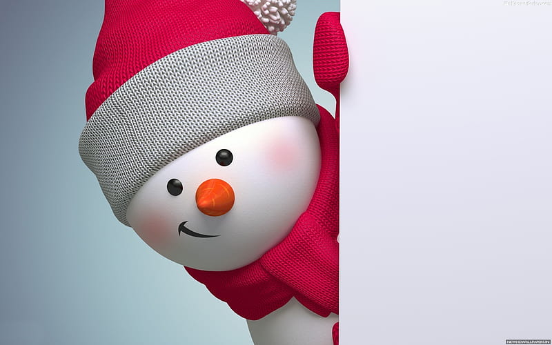 Cute Snowman, scarf, red, mittens, hat, snowman, HD wallpaper
