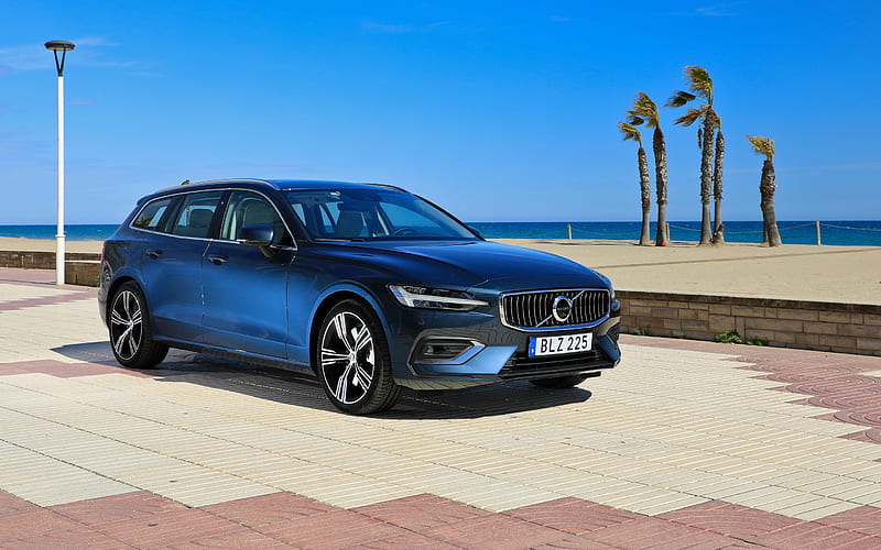 Volvo V60, 2018, D4 Inscription, wagon, front view, exterior, new blue V60, Swedish cars, Volvo, HD wallpaper