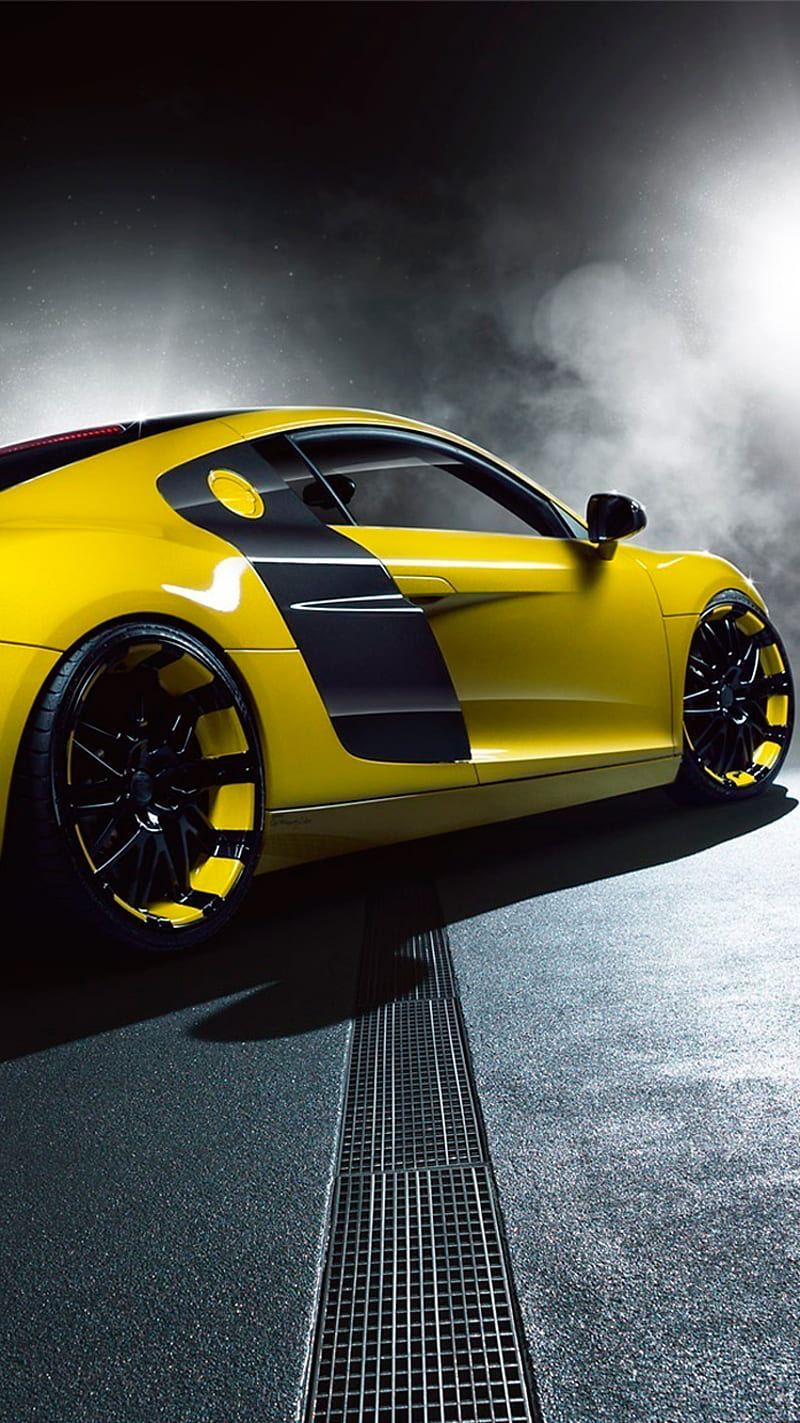Audi R8, black, road, yellow, HD phone wallpaper