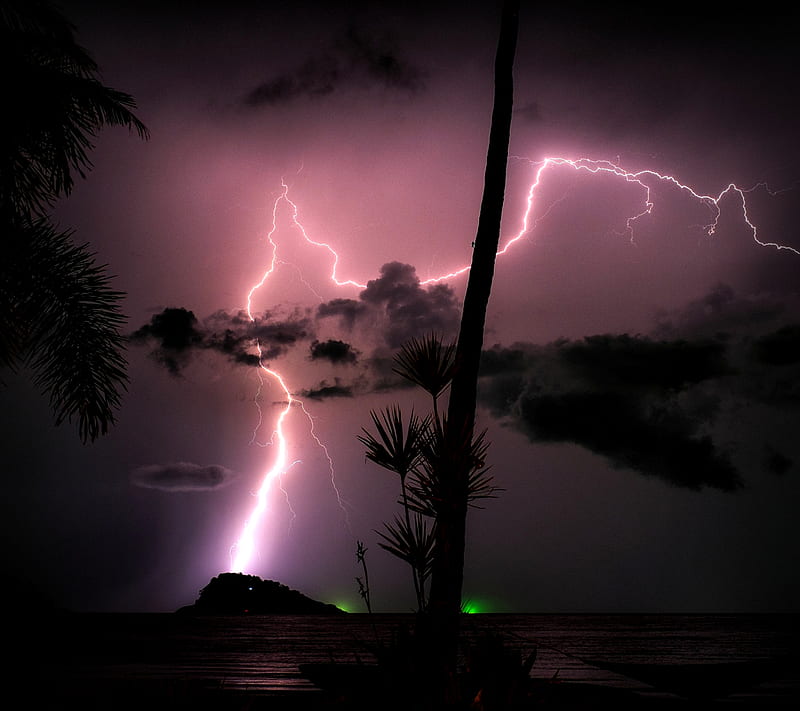 Tropical Storm, beach, flash, island, lightning, paradise, storm, tropical, HD wallpaper