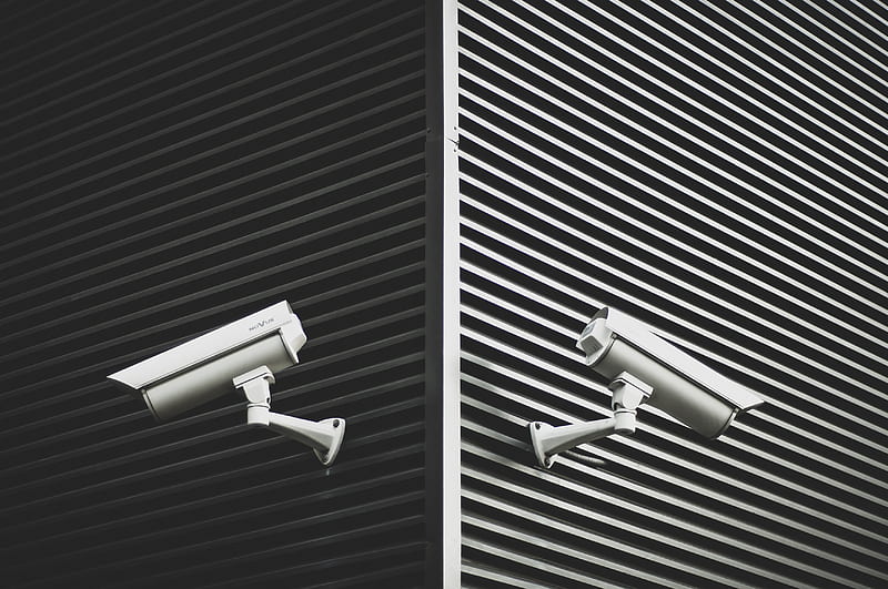 two grey CCTV cameras, HD wallpaper