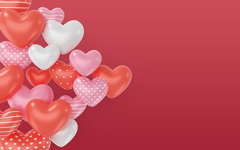 Happy Valentine's Day!, valentine, pink, white, day, red, balloon, card, heart, HD wallpaper