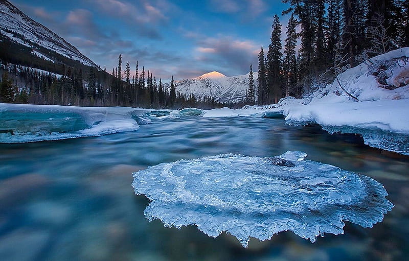 River in Canada, ice, river, Yukon, winter, HD wallpaper