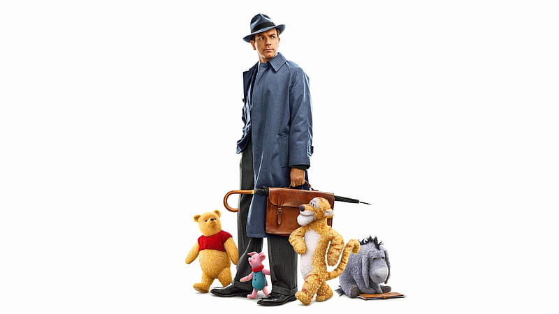 Christopher Robin (2018), winnie the pooh, poster, fantasy, movie, Ewan Mcgregor, man, hat, actor, christopher robin, HD wallpaper