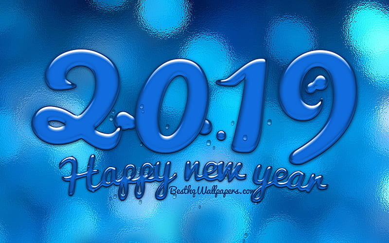 2019 year, water digits, creative, 2019 concepts, water background, abstract art, Happy New Year 2019, HD wallpaper
