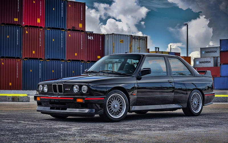 BMW M3, tuning, E30, port, 1990 cars, tunned M3, black E30, BMW E30, german cars, BMW, black M3, R, HD wallpaper
