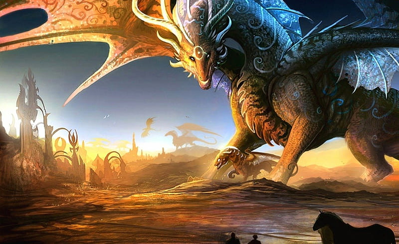 Giant Dragon, giant, fantasy, dragon, cg, HD wallpaper