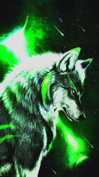 Space wolf green, moon, HD phone wallpaper | Peakpx
