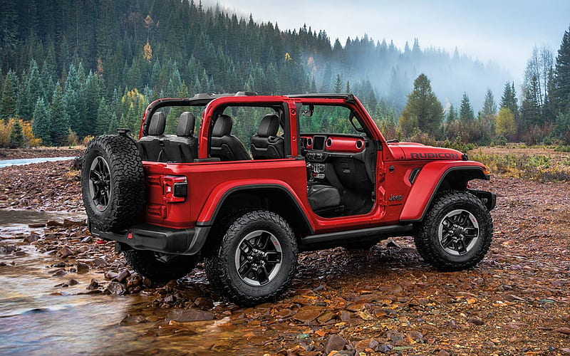 2020, Jeep Wrangler Rubicon, rear view, red SUV, new red Wrangler Rubicon, american cars, Jeep, HD wallpaper