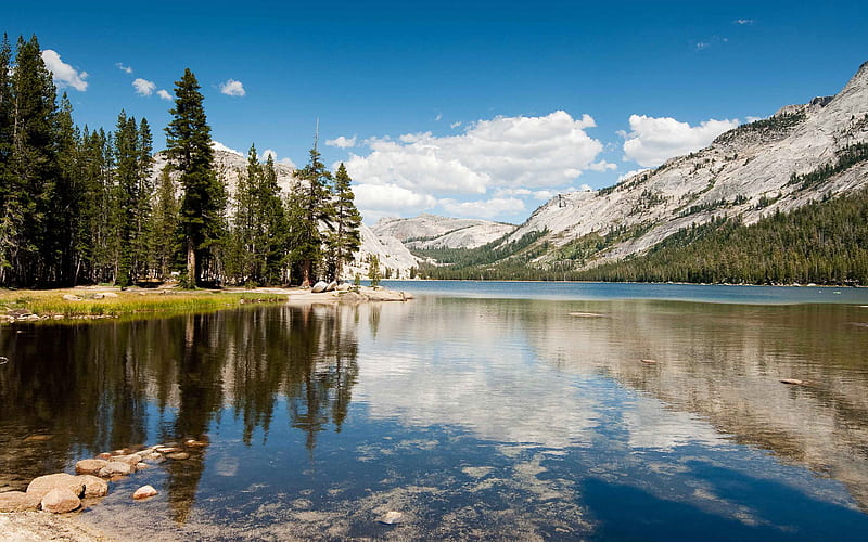 Tenaya Lake glacial lake, mountain lake, mountains, USA, Yosemite Valley, Tuolumne Meadows, Yosemite National Park, HD wallpaper
