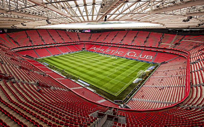 San Mames Stadium, Athletic Bilbao stadium, inside view, green soccer field, La Liga, football, Bilbao, Basque Country, Spain, HD wallpaper