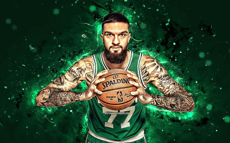 Vincent Poirier, 2020 Boston Celtics, NBA, basketball, green neon lights, USA, Vincent Poirier Boston Celtics, creative, Vincent Poirier, HD wallpaper