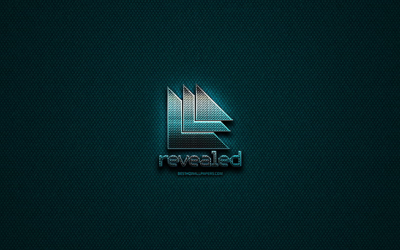 Revealed Recordings glitter logo, music labels, creative, blue metal background, Revealed Recordings logo, brands, Revealed Recordings, HD wallpaper