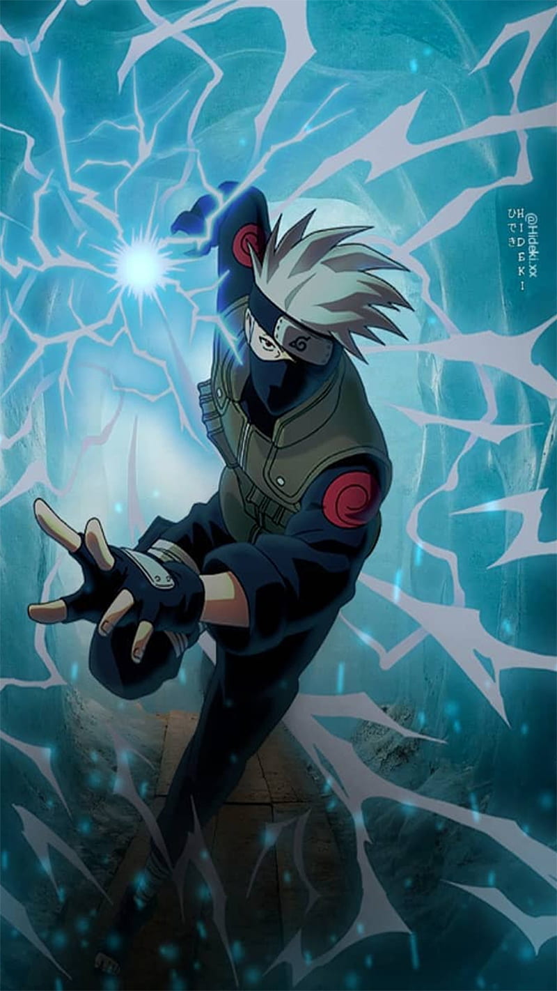 Kakashi, naruto, electric blue, HD phone wallpaper