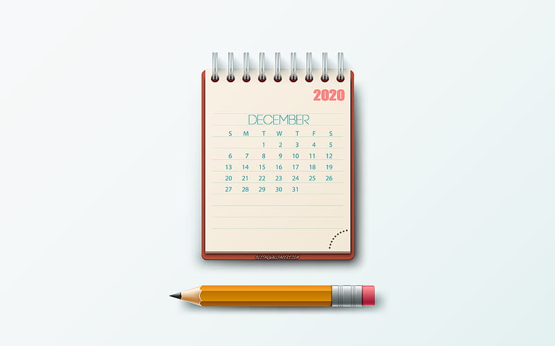December 2020 Calendar, notepad, gray background, 2020 winter calendars, December, creative art, 2020 December Calendar, 2020 calendars, HD wallpaper