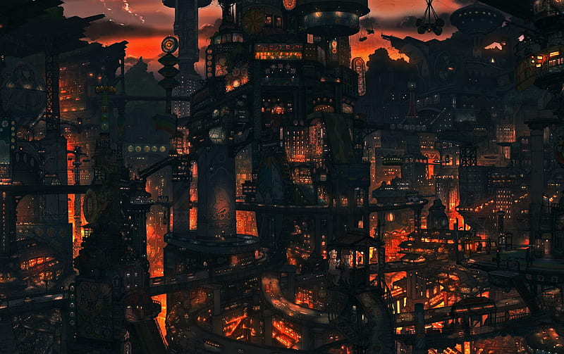 Steampunk City, futuristic, past, sci fi, technologic, HD wallpaper