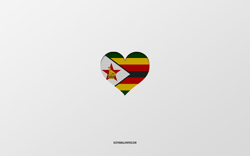 I Love Zimbabwe, Africa countries, Zimbabwe, gray background, Zimbabwe flag heart, favorite country, Love Zimbabwe, HD wallpaper