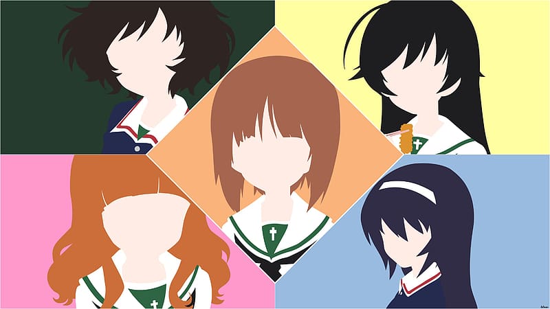 Anime, Minimalist, Girls Und Panzer, Hana Isuzu, Mako Reizei, Miho Nishizumi, Saori Takebe, Yukari Akiyama, HD wallpaper