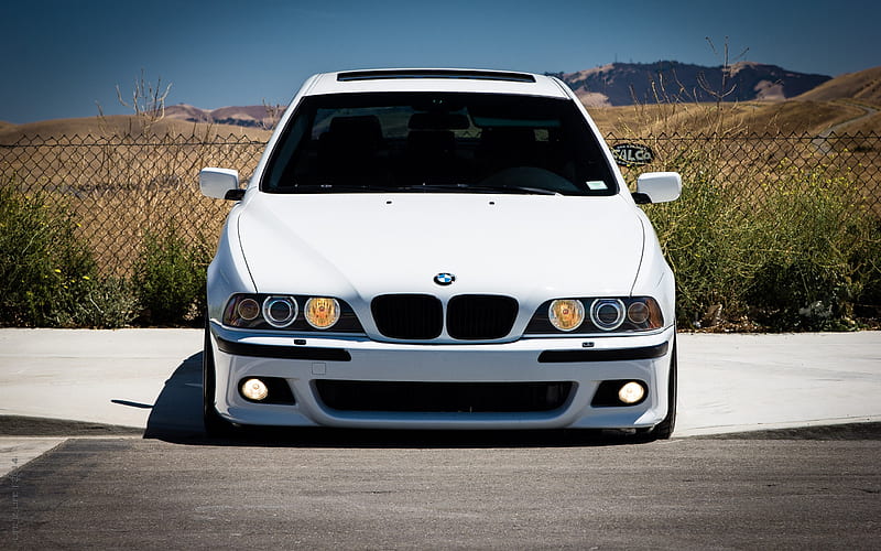 BMW 5, E39, tuning, sedan, White E39, front view, German cars, BMW, HD  wallpaper