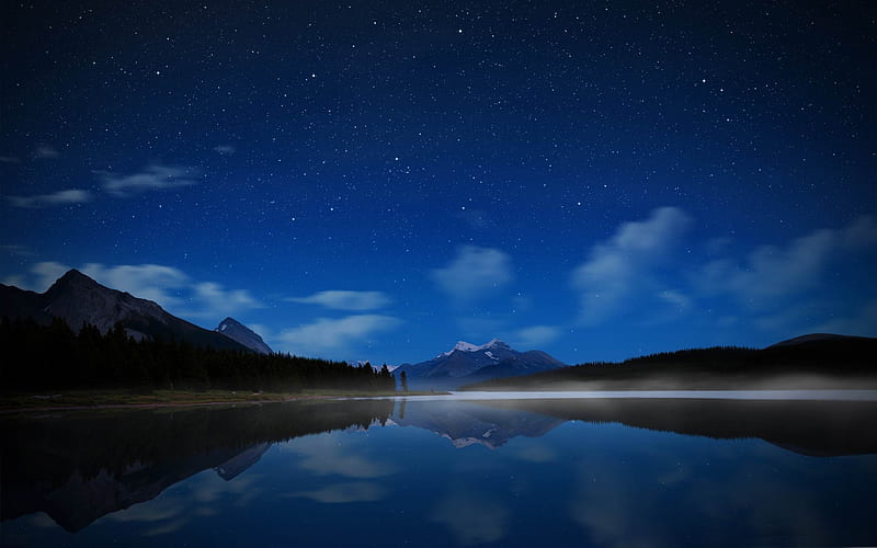 starry sky-Lakeside scenery, HD wallpaper