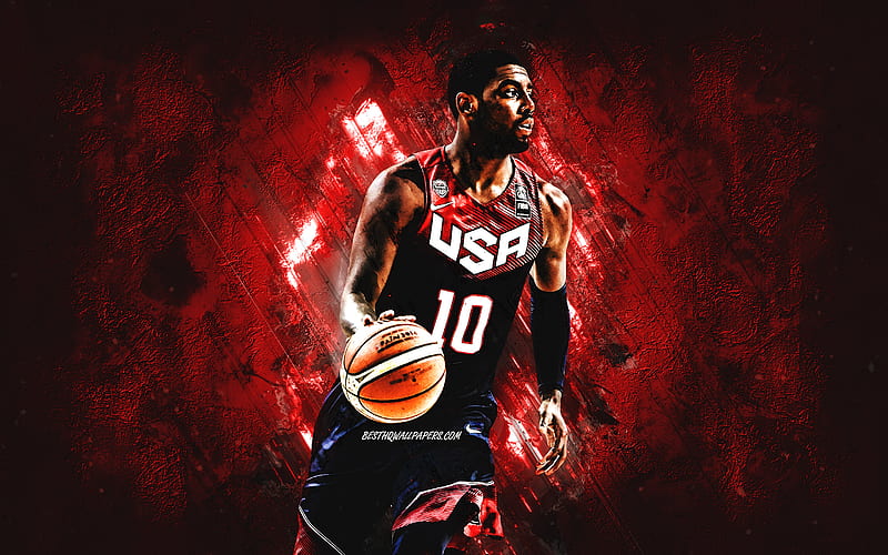 Kyrie Irving, USA national basketball team, USA, American basketball player, portrait, United States Basketball team, red stone background, HD wallpaper