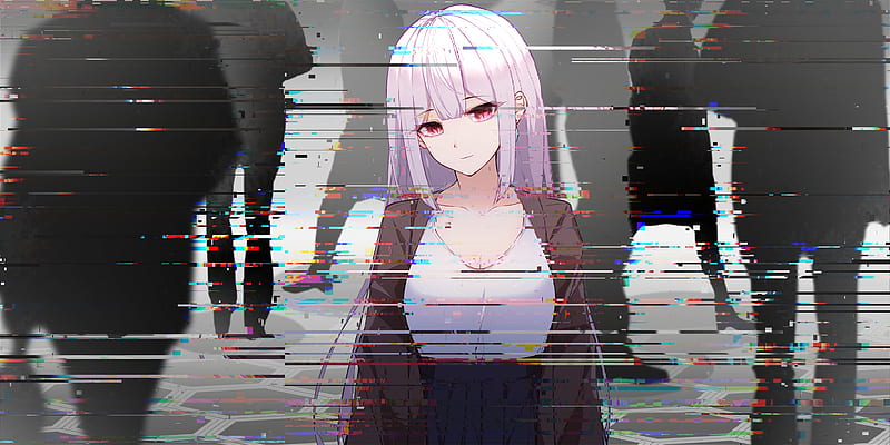 girl, glitch, interference, anime, art background, HD wallpaper