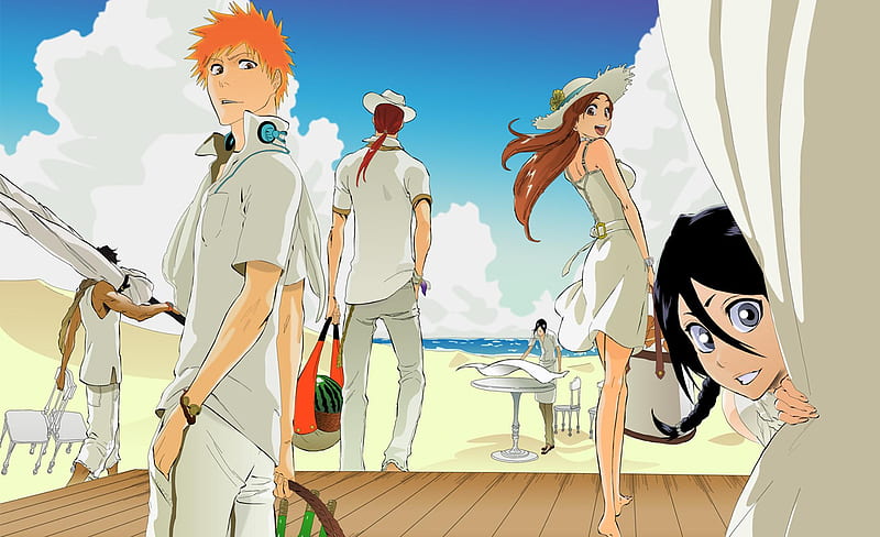 Lets go to the beach, bleach, characters, HD wallpaper