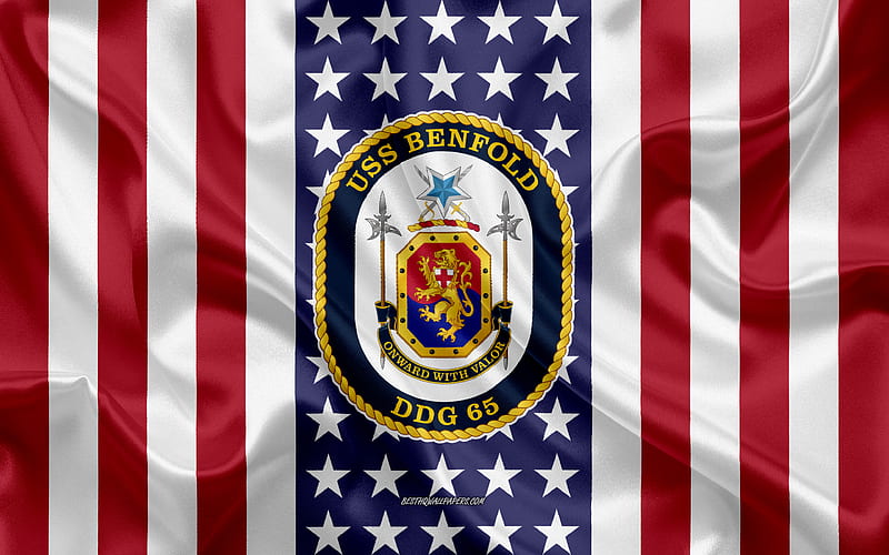 USS Benfold Emblem, DDG-65, American Flag, US Navy, USA, USS Benfold Badge, US warship, Emblem of the USS Benfold, HD wallpaper