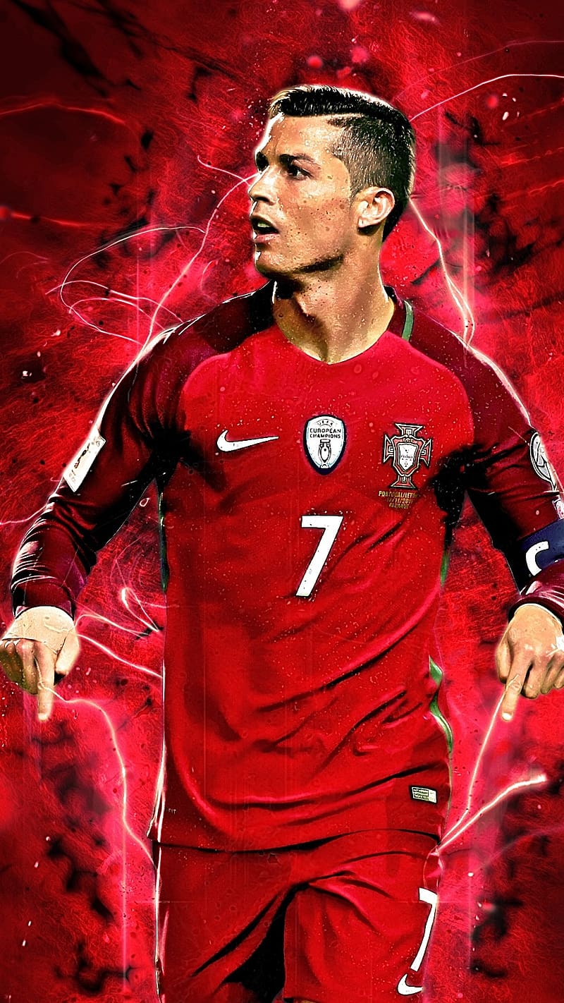 Cr7 With Red Edited Background, cr7, football, red jersey, ronaldo, athlete, HD phone wallpaper