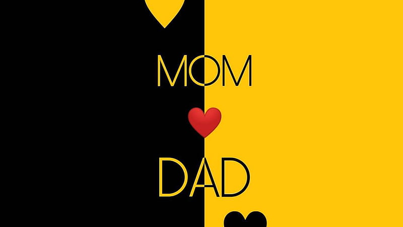 Mom Dad With Red Heart In Yellow And Black Background Mom Dad, HD wallpaper