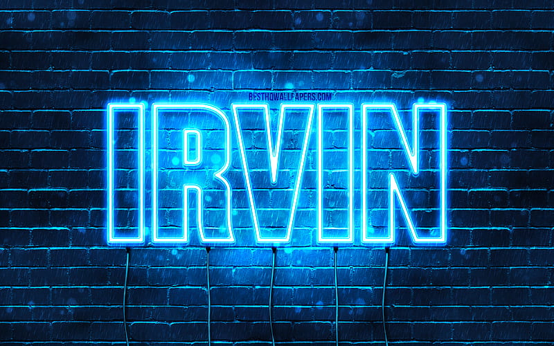 Irvin, , with names, Irvin name, blue neon lights, Happy Birtay Irvin, popular arabic male names, with Irvin name, HD wallpaper