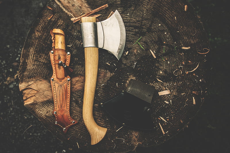 ax and knife with sheath, HD wallpaper