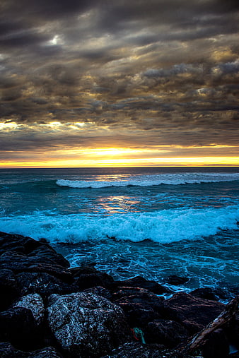 Beautiful Sunset in the sea, Rocks, Sunset, Horizon, Sea, Beach, HD ...