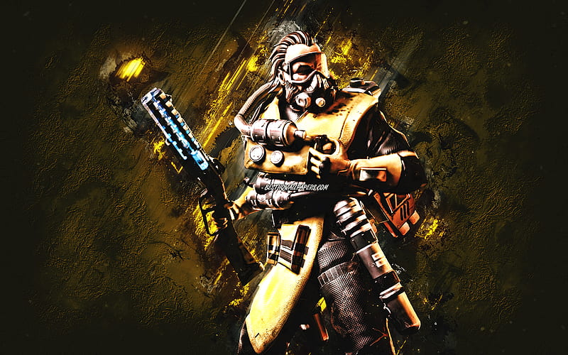 Christian Caustic, Apex Legends, Legend in Apex, yellow stone background, Apex Legends characters, Christian Caustic Legend, HD wallpaper