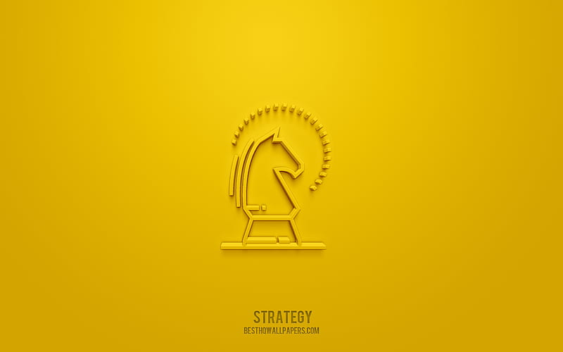 Strategy 3d icon, yellow background, 3d symbols, Strategy, Business icons, 3d icons, Strategy sign, Business 3d icons, HD wallpaper