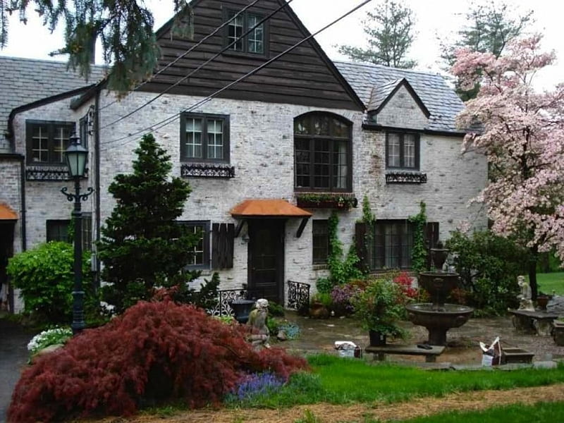 English Style Home, house, tudor, cottage, england, garden, HD wallpaper