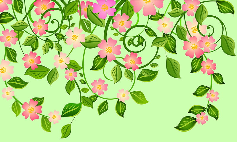 Spring Blossoms, leaves, green, flowers, blossoms, vines, Spring, pink, HD wallpaper