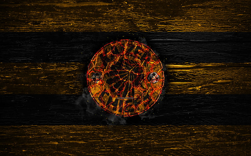 Kaizer Chiefs FC, fire logo, Premier Soccer League, yellow and black lines, South African football club, grunge, football, soccer, Kaizer Chiefs logo, wooden texture, South Africa, HD wallpaper
