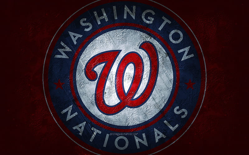 Washington Nationals, American baseball team, red stone background, Washington Nationals logo, grunge art, MLB, baseball, USA, Washington Nationals emblem, HD wallpaper