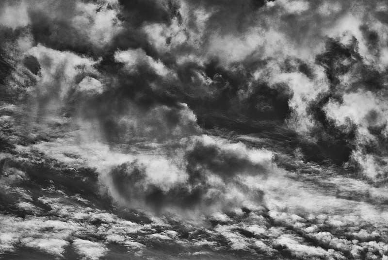 clouds, sky, bw, thick, HD wallpaper