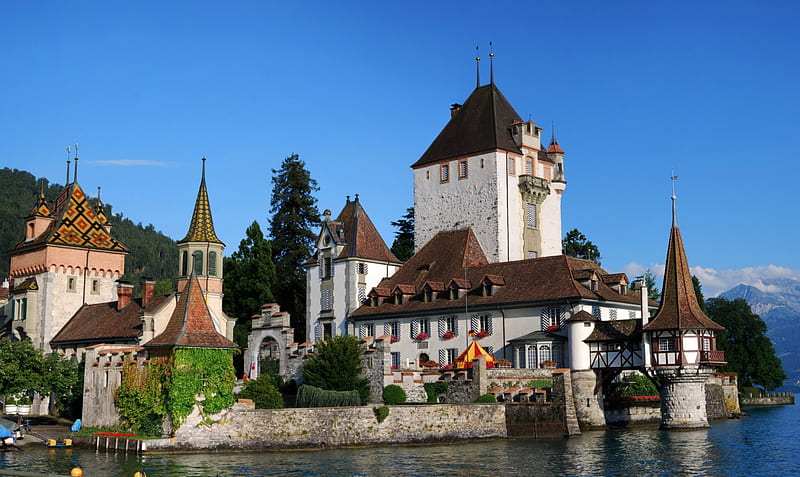 Castle in Oberhofen, Switzerland, Cities, Castle, Old, Travel, Castle in Oberhofen, Switzerland, Castles, HD wallpaper