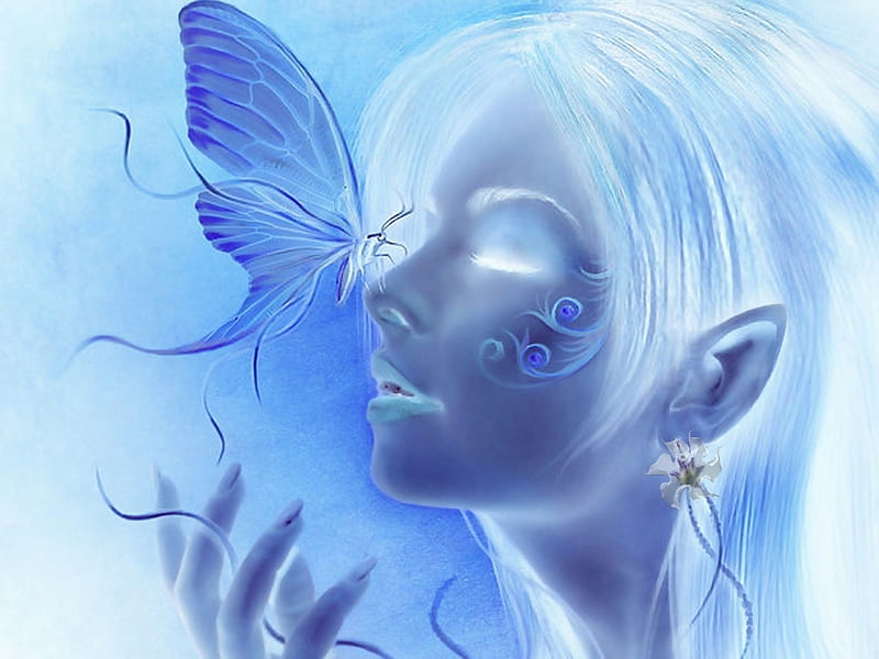 Ghostly Fairy, blue, arts, fair, fantasy, ghost, ice, color, HD wallpaper