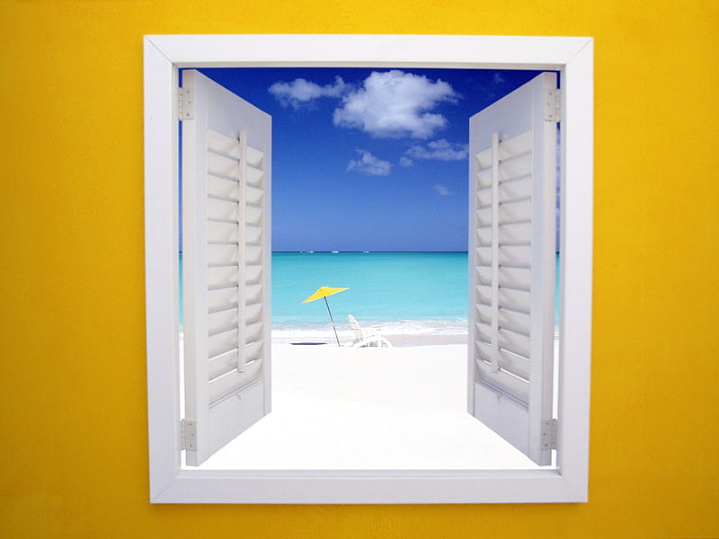 Window To Paradise, beach, window, paradise, ocean, crystal, picnic, sky blue, HD wallpaper