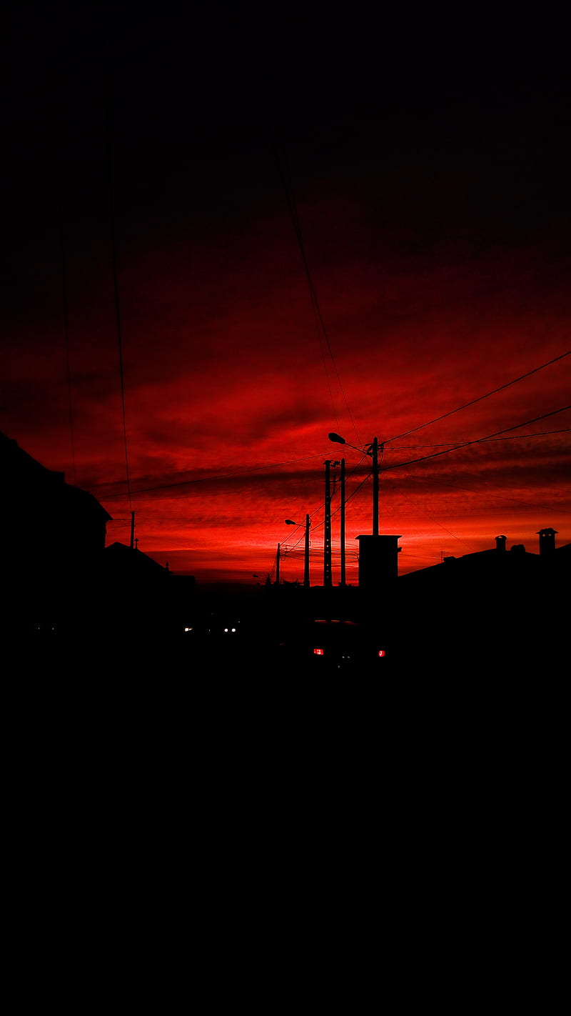 Red Sky, black, orange, sunrise, sunset, HD phone wallpaper