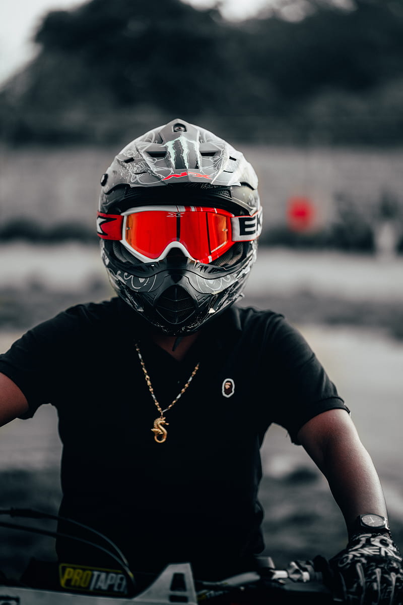 motorcyclist, helmet, glasses, red, HD phone wallpaper
